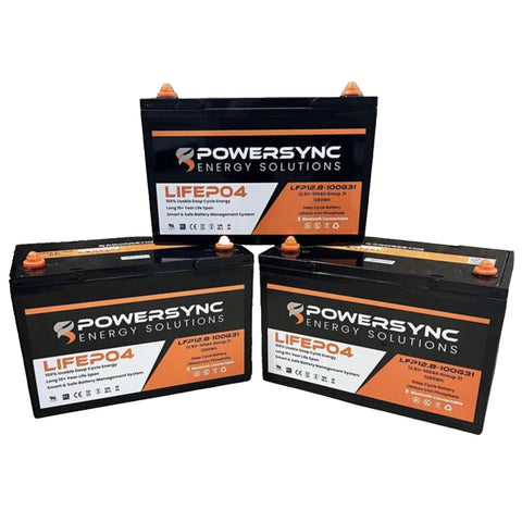 Lithium Powersync 100AH Lithium Iron Phosphate (LiFePO4) Deep Cycle Battery with Bluetooth(x3) + NOCO Genius GENPRO 10x3 Charger